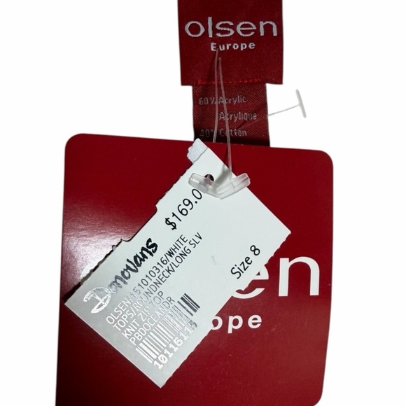 Olsen - Elegant Women's White Zip-Up Cardigan - Casual, Layering - Size 8 - Picture 4 of 6